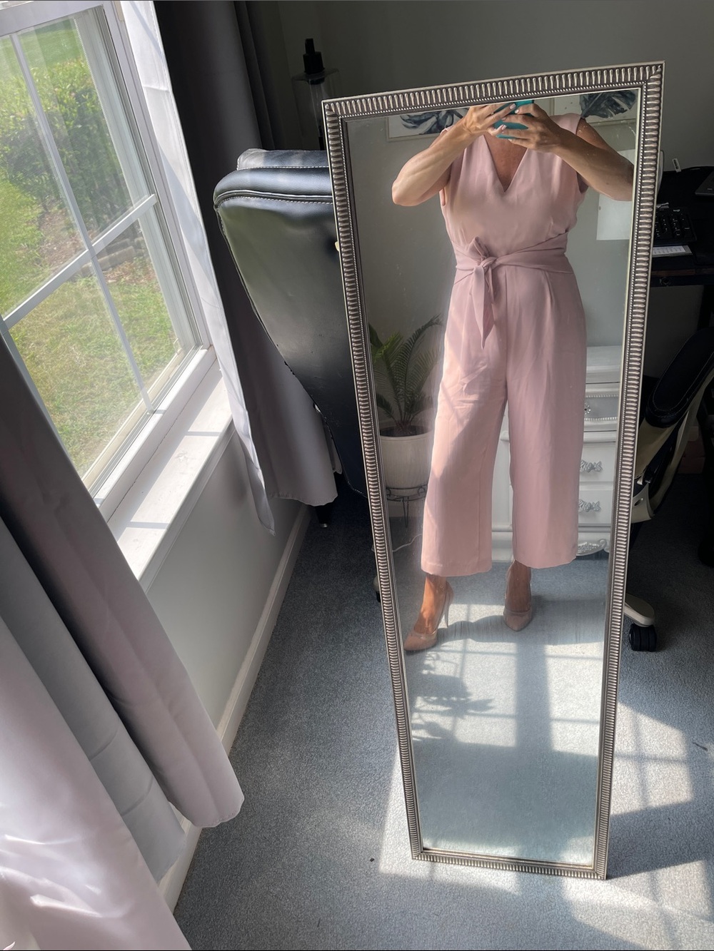 Tahari Blush Pink V-Neck Tie-Waist Jumpsuit